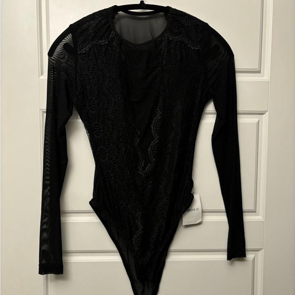 FOREVER21 Elegant Black Lace Bodysuit
